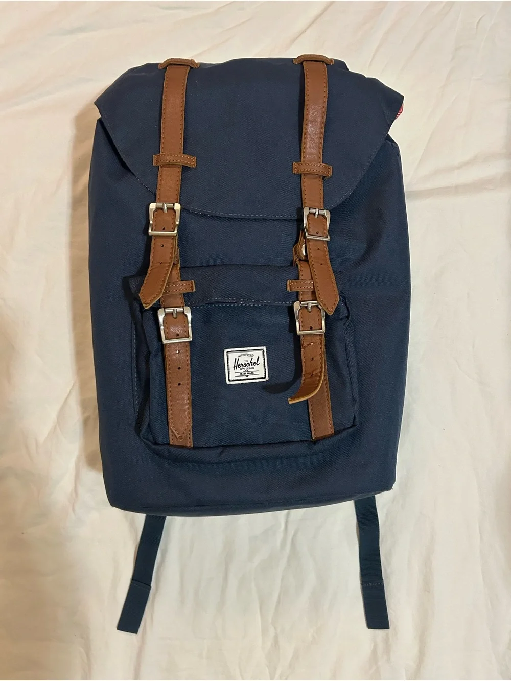 Herschel Supply Company Navy Backpack with Brown Leather Straps